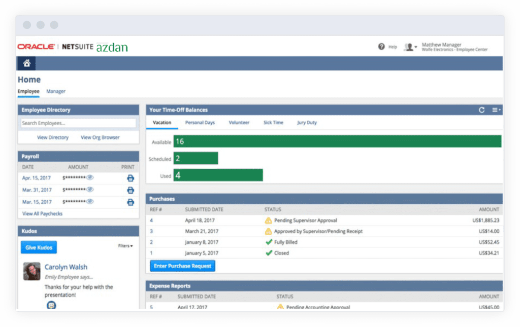 netsuite employee self service